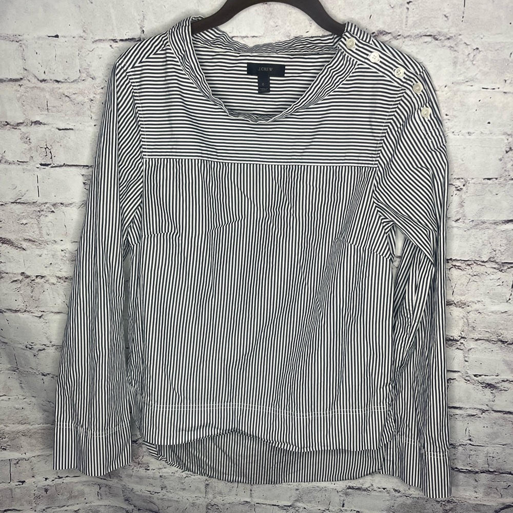 0 jcrew stripped button shoulder long sleeve top